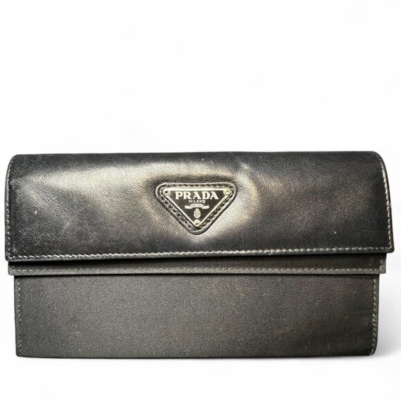 PRADA Saffiano Leather and Nylon Tri-Fold Wallet - Black - Picture 2 of 15